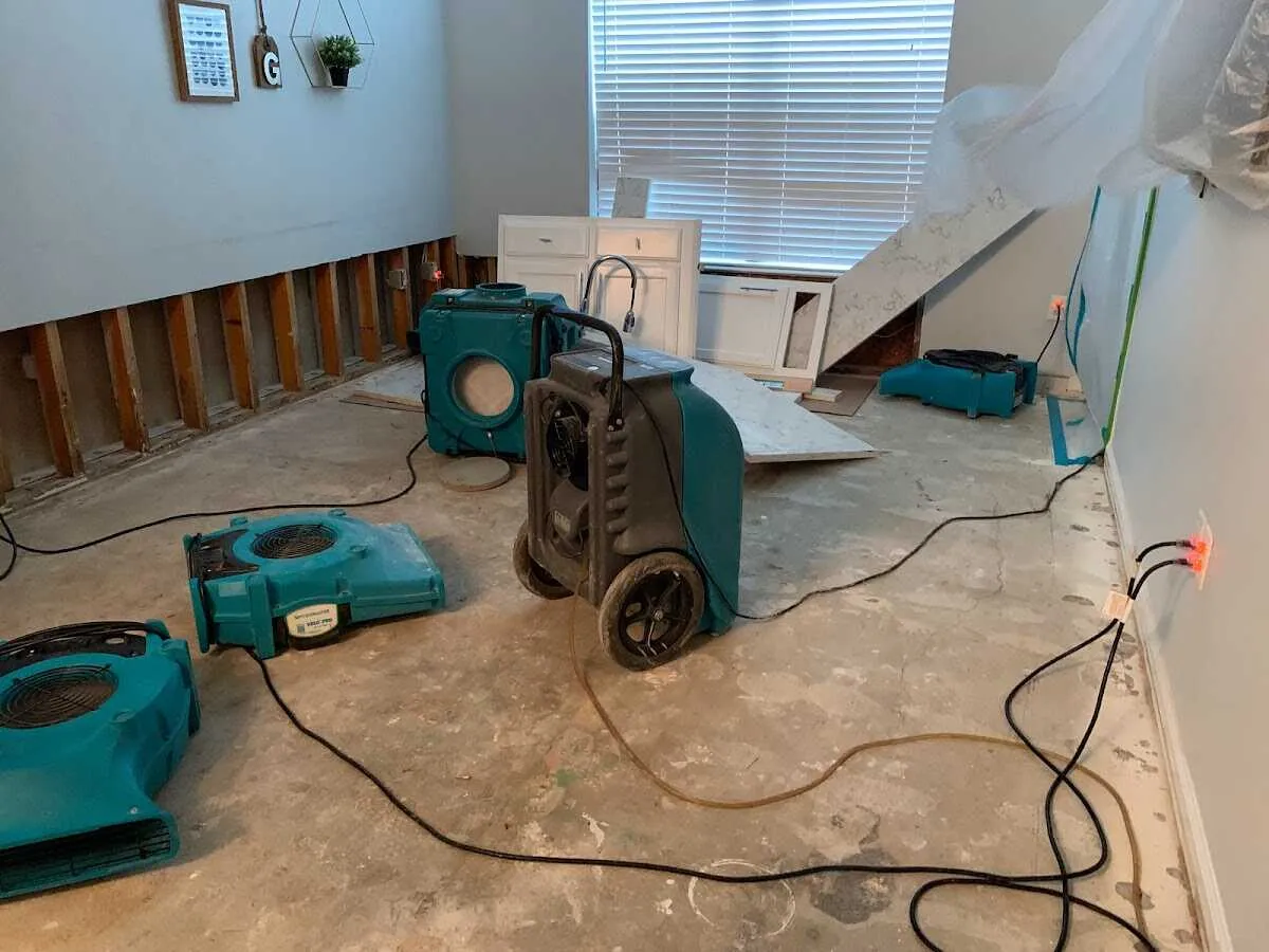 Dehumidifier in flood-cut room for Water Damage Restoration in Fruitland